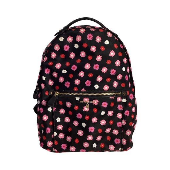 Michael Kors Handbags - Michael Kors KELSEY Black with Pink Floral Large Nylon Backpack EUC